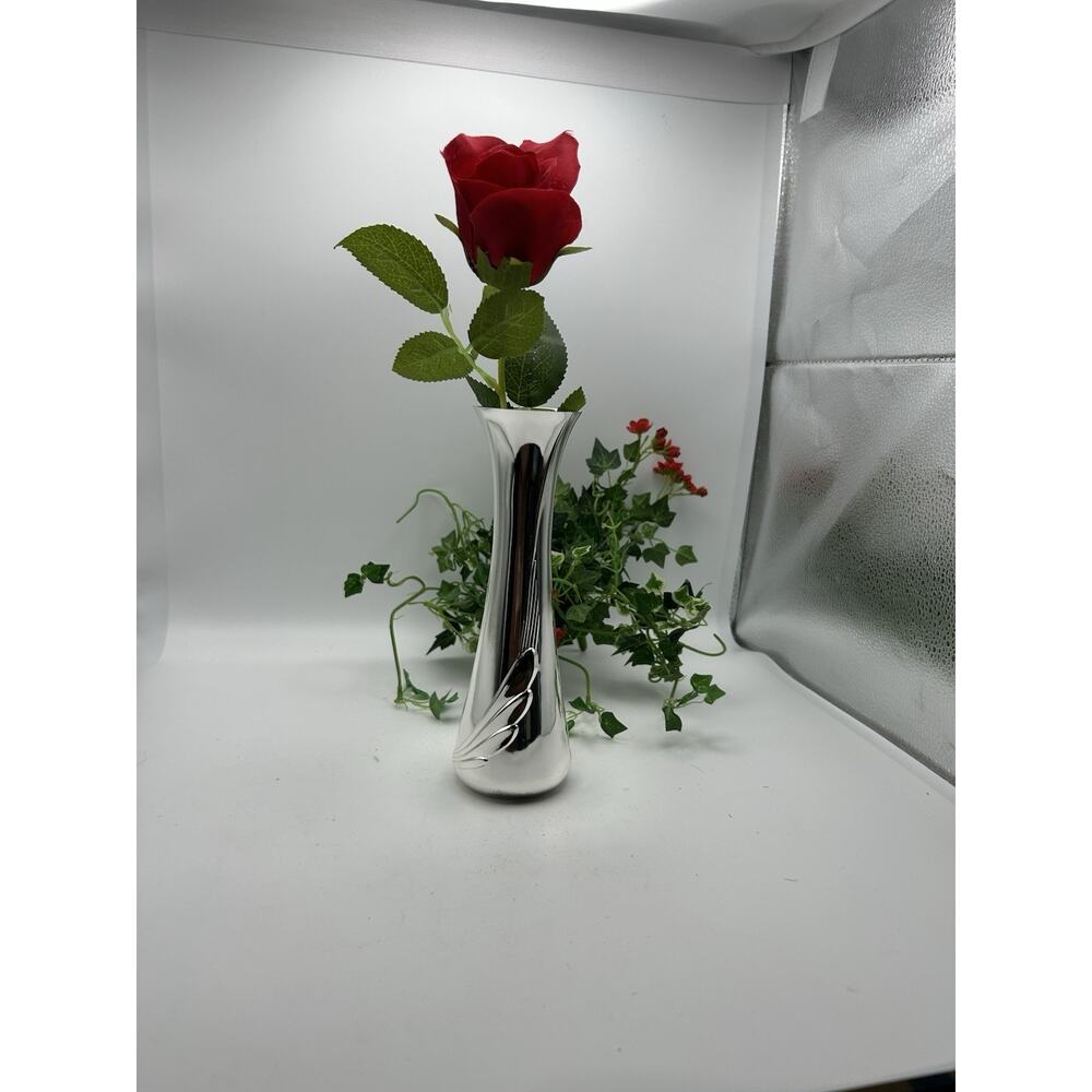 Vintage Oneida Augusta Rose Fluted Bud Vase - Silver plated - 8 " -1988